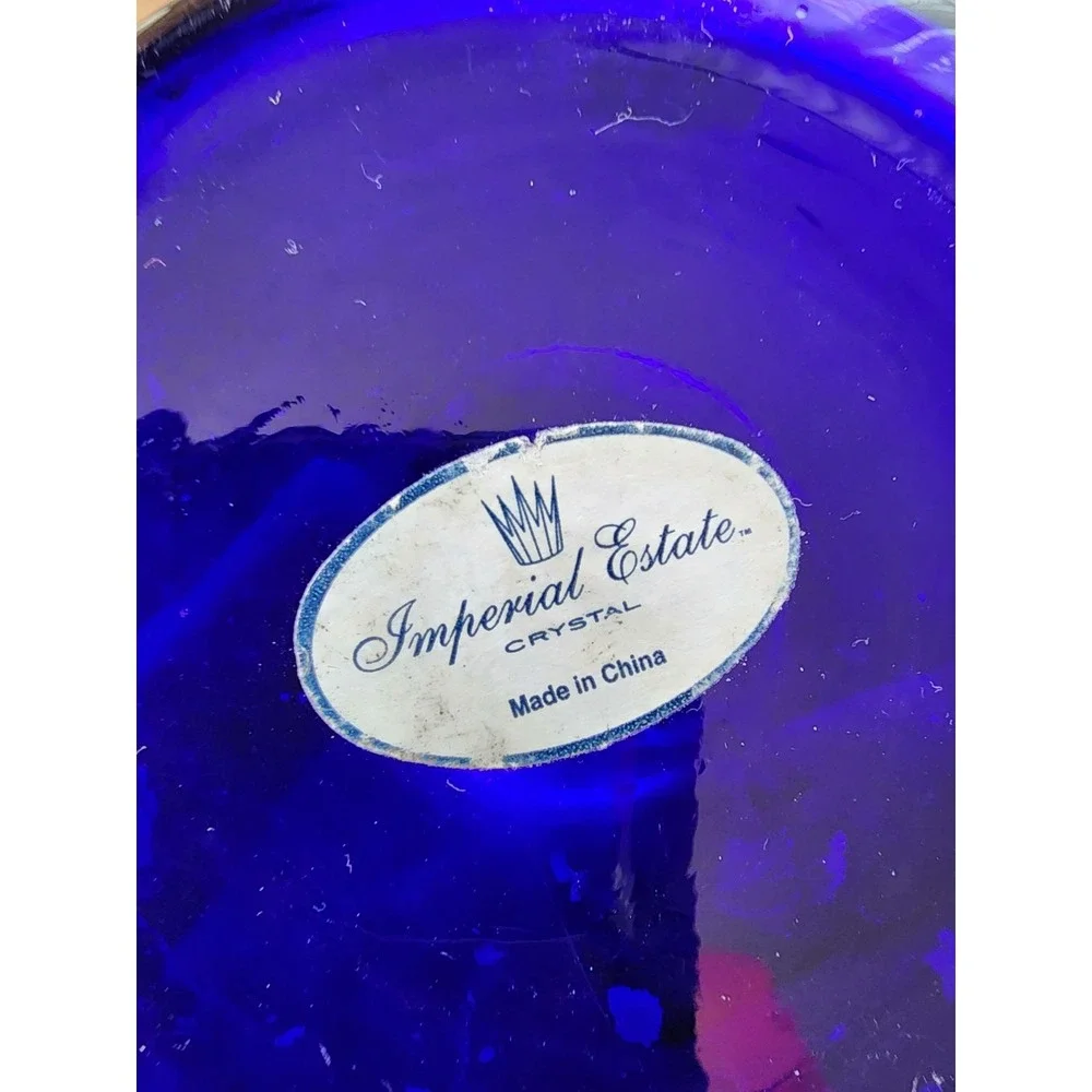 Cobalt Blue Fairy Lamp Crystal Victorian Cut Glass Hurricane Candle Cottagecore